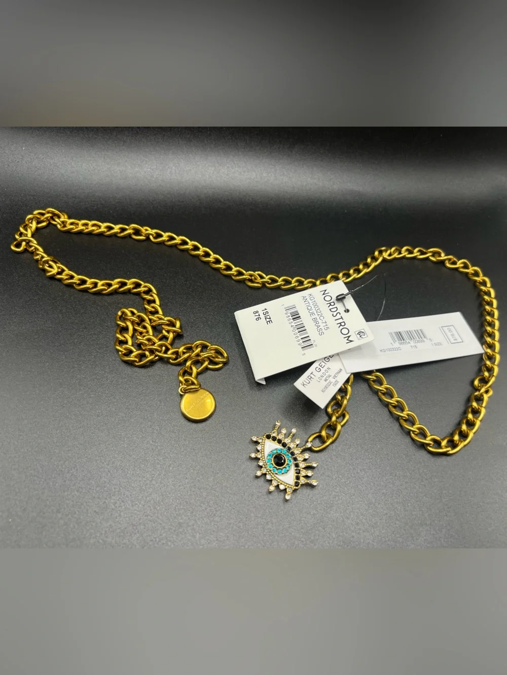 Kurt Geiger London Evil Eye Crystal Belly Chain Gold Tone NWT